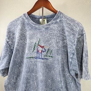 Vintage Art Unlimited Vermont Moose Acid Wash Embroidered T-Shirt Sz L